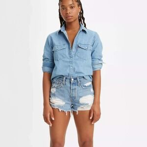 Levi's 501 Premium Women's Light Wash Distressed Denim Cutoff Shorts Size 30